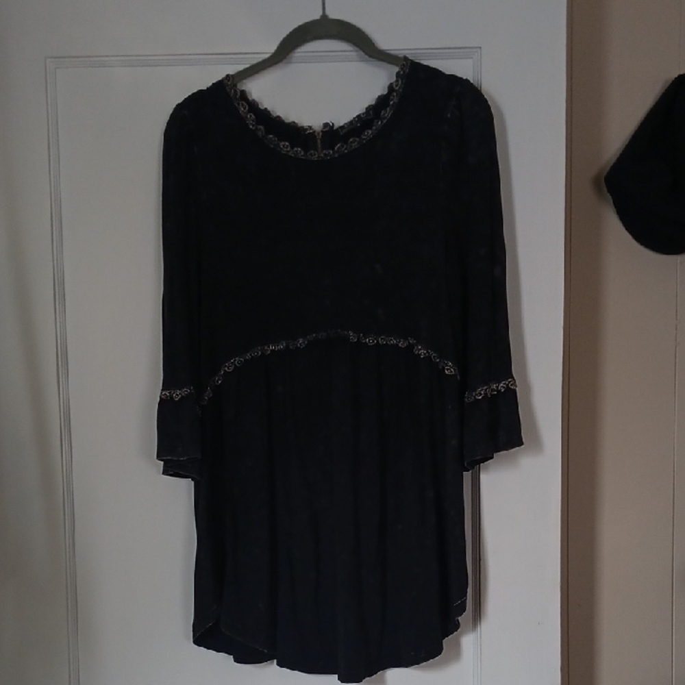 POL Black Tunic with Embroidered Details